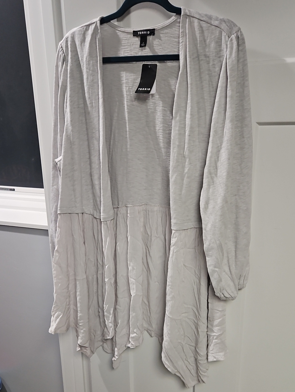 torrid light gray draped open-front cardigan